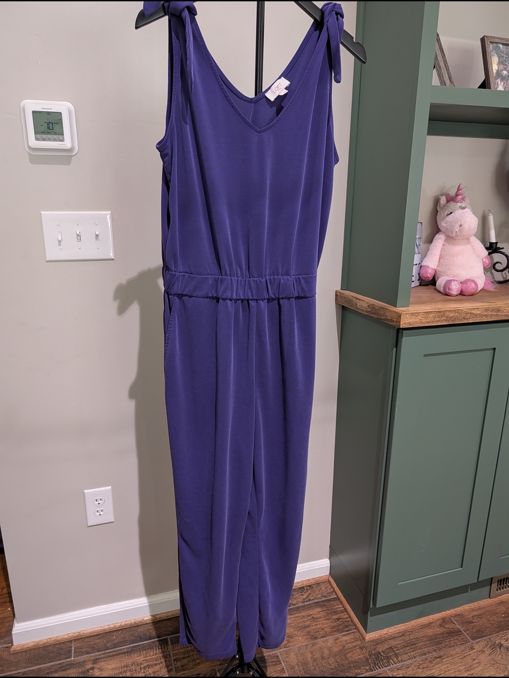 LOFT Purple Sleeveless Jumpsuit with Tie Straps